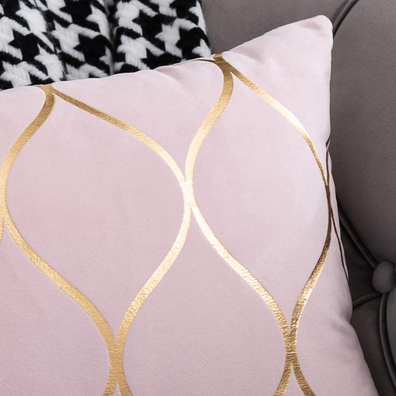 DEZENE Gold Velvet Throw Pillow Covers: 2 Pack 20x20 Inch Square Decorative Pillow Cases for Bedroom Sofa Couch Living Room, Pink - Image 5